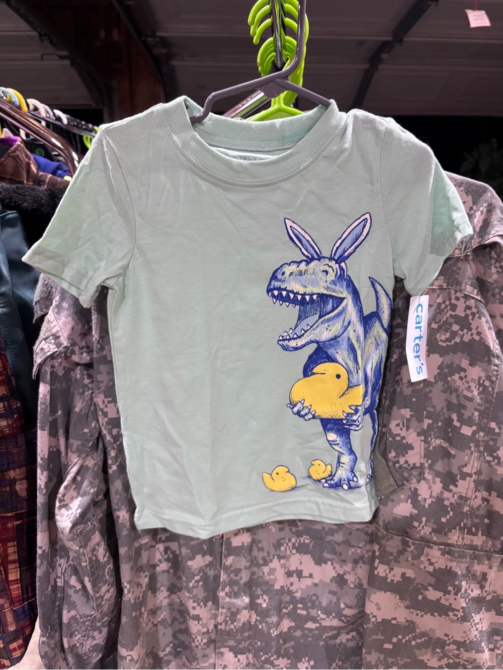 Carter's Mint Green Tee with Blue Dino & Yellow Peeps Graphic